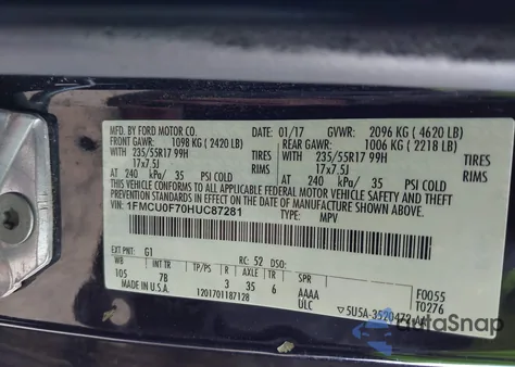 2017 Ford Escape S z USA, uszkodzony, nr VIN 1FMCU0F70HUC87281